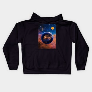 The earth planet in the space with wonderful colors of galaxy nasa webb telescope with the sun, the moon and shiny stars in the sky Kids Hoodie